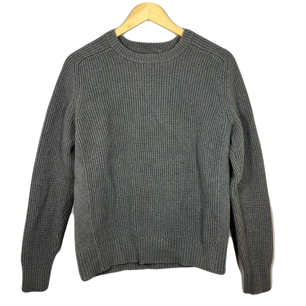 Gap Gray Waffle Knit 100% Cotton Pullover Crew Neck‎ Sweater Women Medium EUC